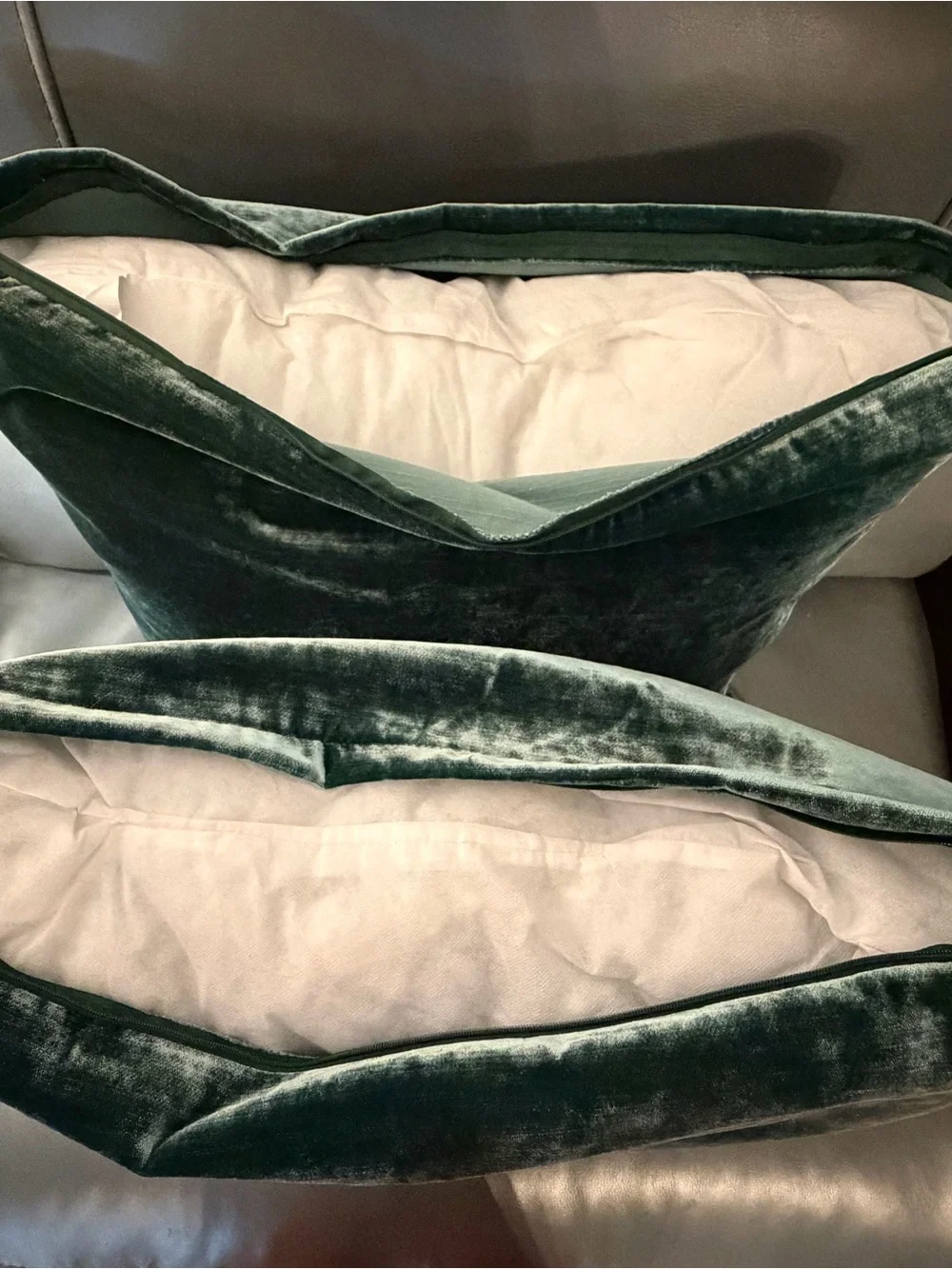 TGH Tessitura Italy Emerald Velvet Throw Pillows 24” Set of 2 Designer